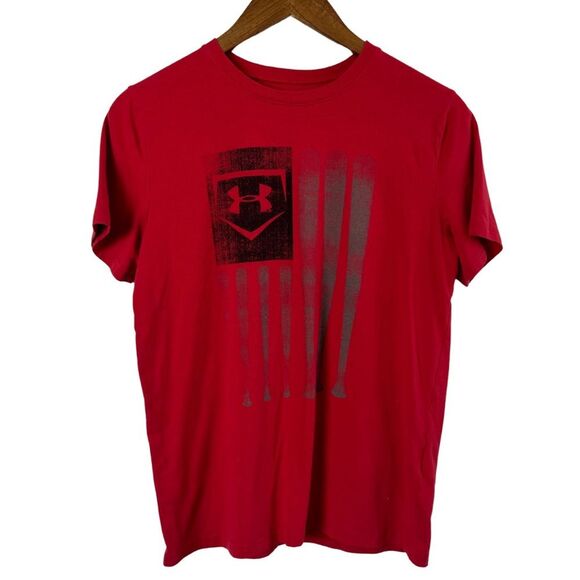 Red Flag Graphic Under Armour Short Sleeve Graphic T-Shirt Boys Size Youth Large - Picture 1 of 7